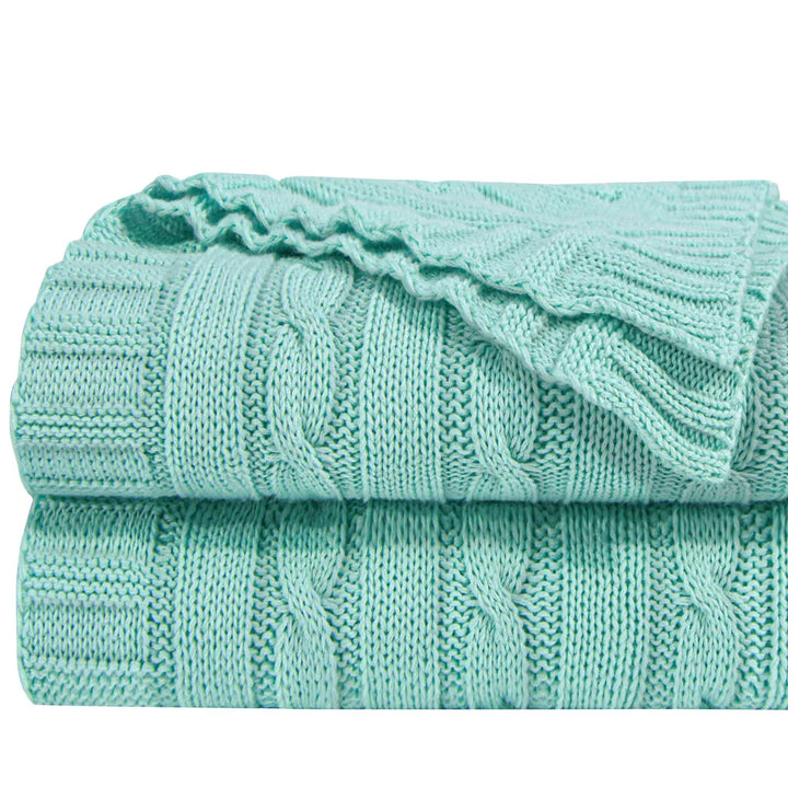Ntbay 100% Cotton Cable Knit Throw, Super Soft Warm Knitted Blanket Home Decor
