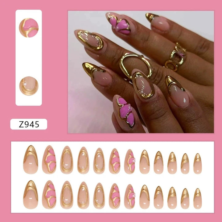 Pink Almond Butterfly Ballet False Nails – 24pcs French Design Press-On Set
