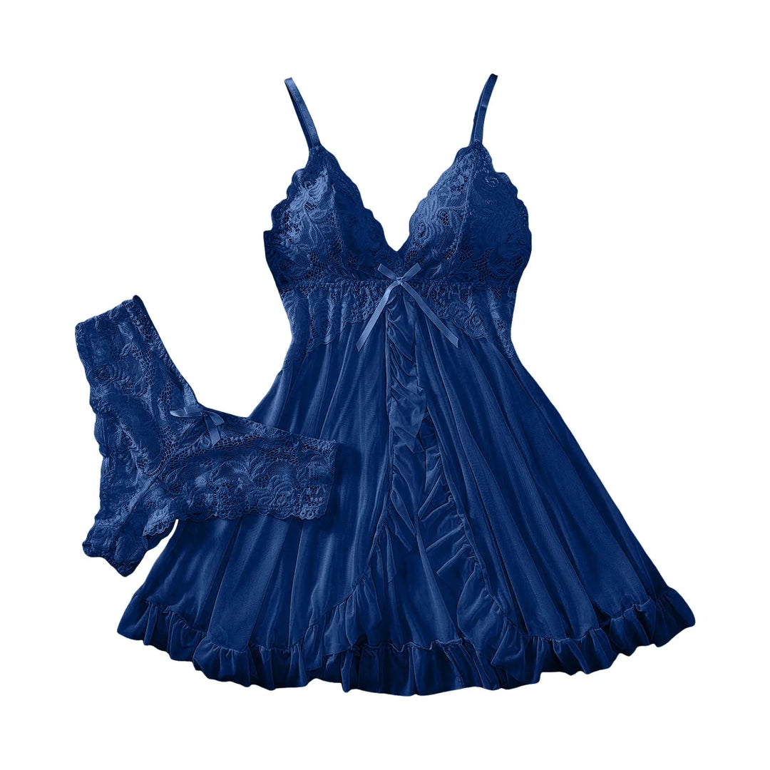 Fashion Sexy Lace Chiffon Mesh Nightdress Lingerie Set – Backless, Breathable & Elegant