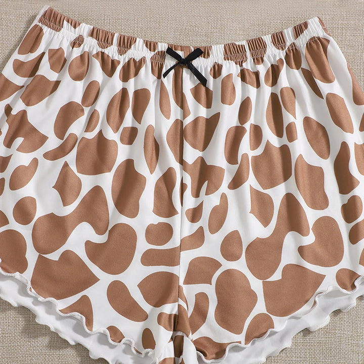 Summer Giraffe Print Pajama Set – Camisole & Shorts Sleepwear for Women