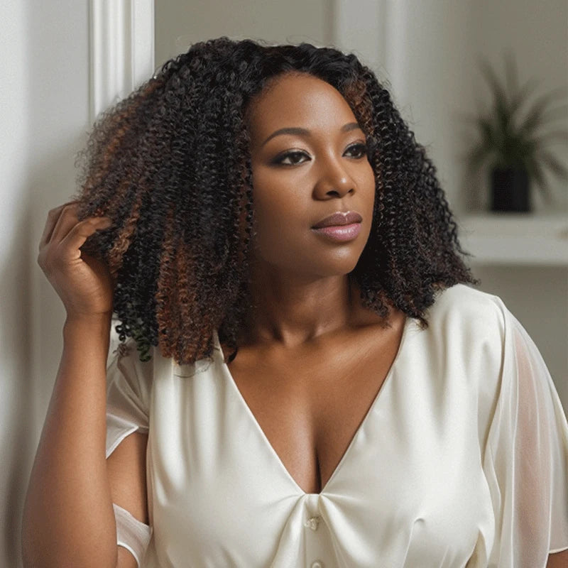 Ombre Kinky Curly Bob – Glueless 9x6 Lace Closure Wig in Warm Brown