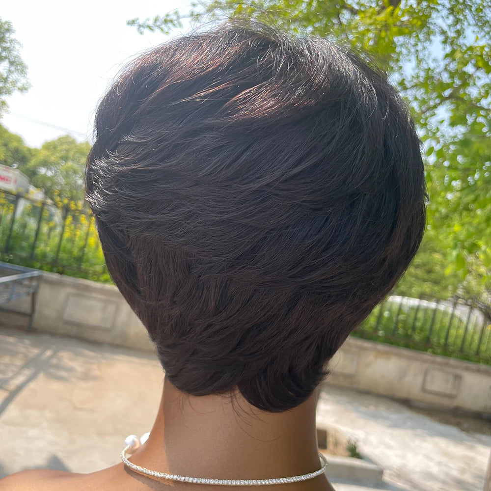 Chic Pixie Cut Wig – 100% Human Hair with Soft Bangs