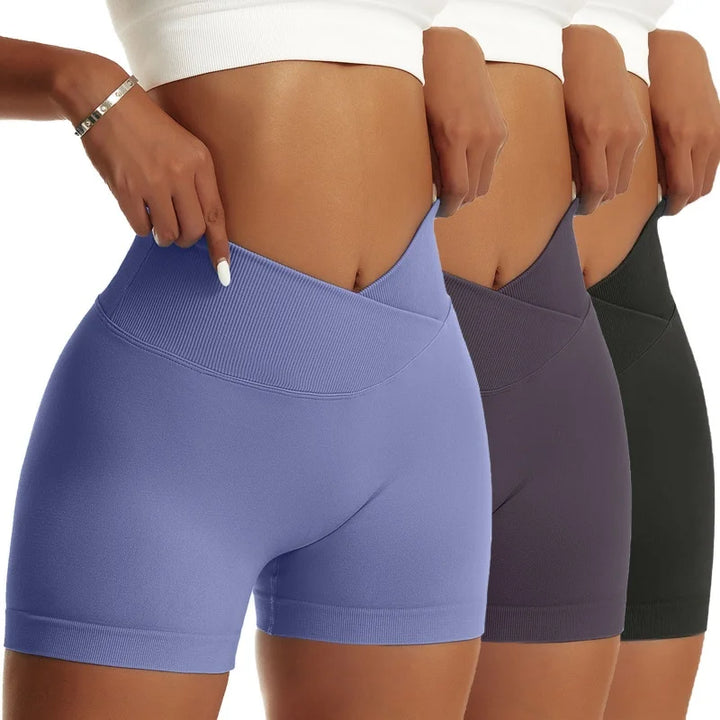 EmpowerEase Seamless Scrunch Butt High-Waist Yoga Shorts – 3-Piece Set