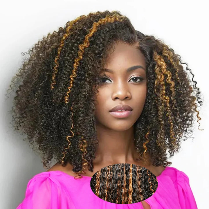Ombre Kinky Curly Bob – Glueless 9x6 Lace Closure Wig in Warm Brown