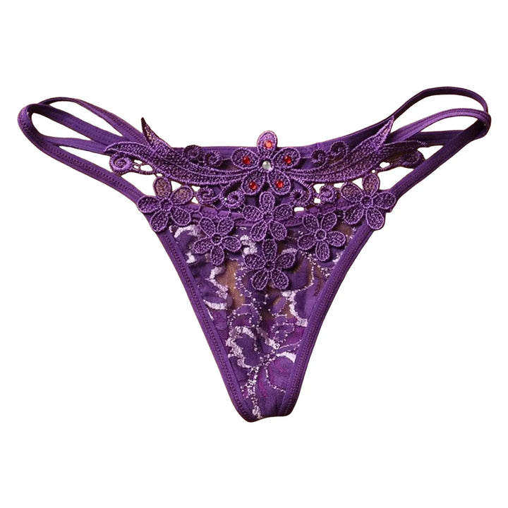 Floral Embroidered Lace G-String – Strappy Low-Waist Hipster Thong for Women