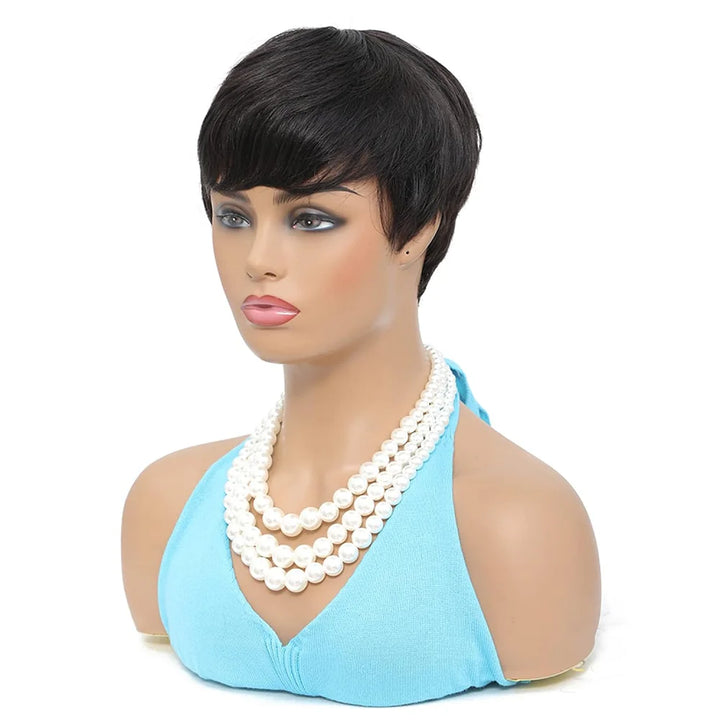 Polished Power Pixie – Straight Human Hair Wig with Bangs