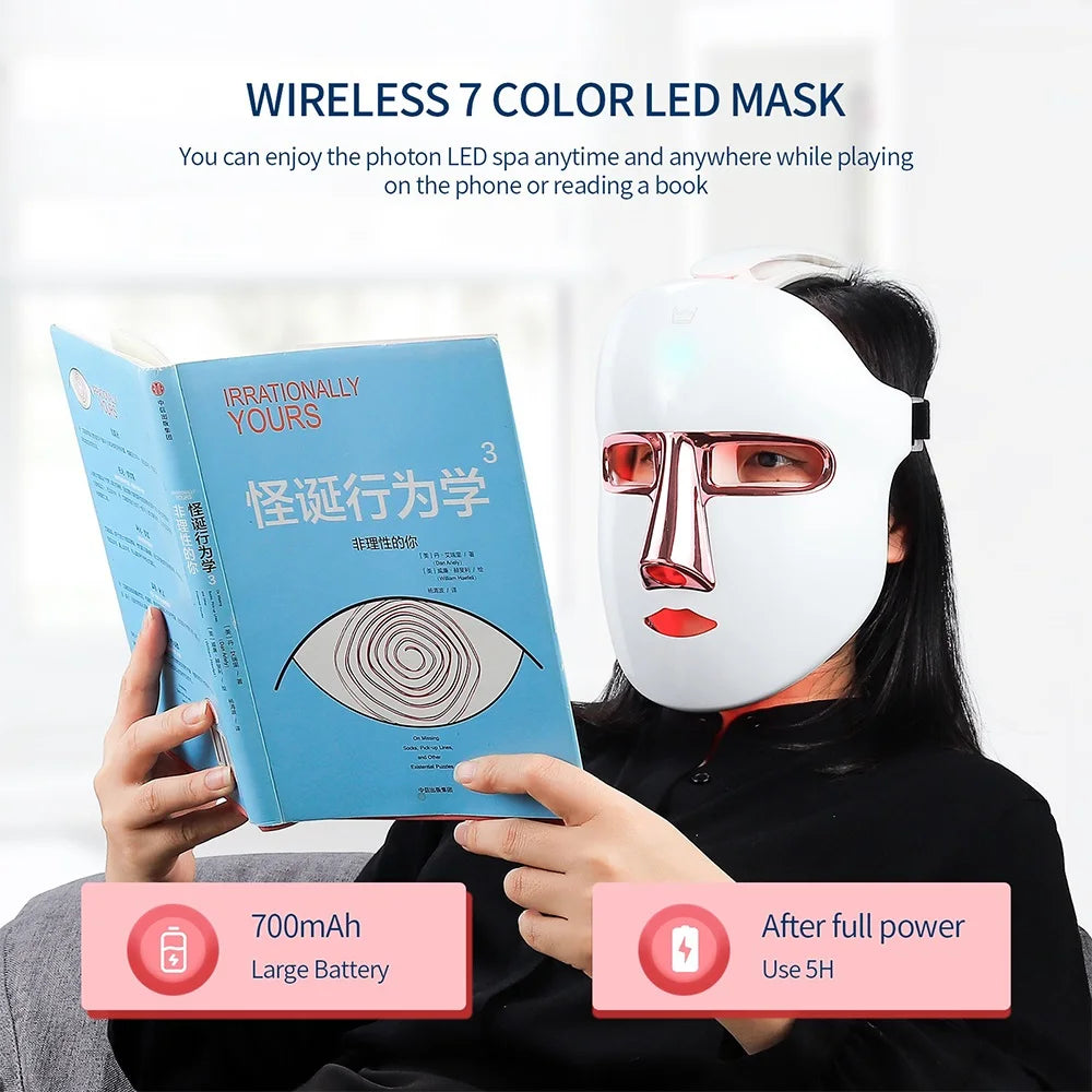 7-Color LED Light Therapy Face Mask – Wireless, Rechargeable & Vision-Friendly Design