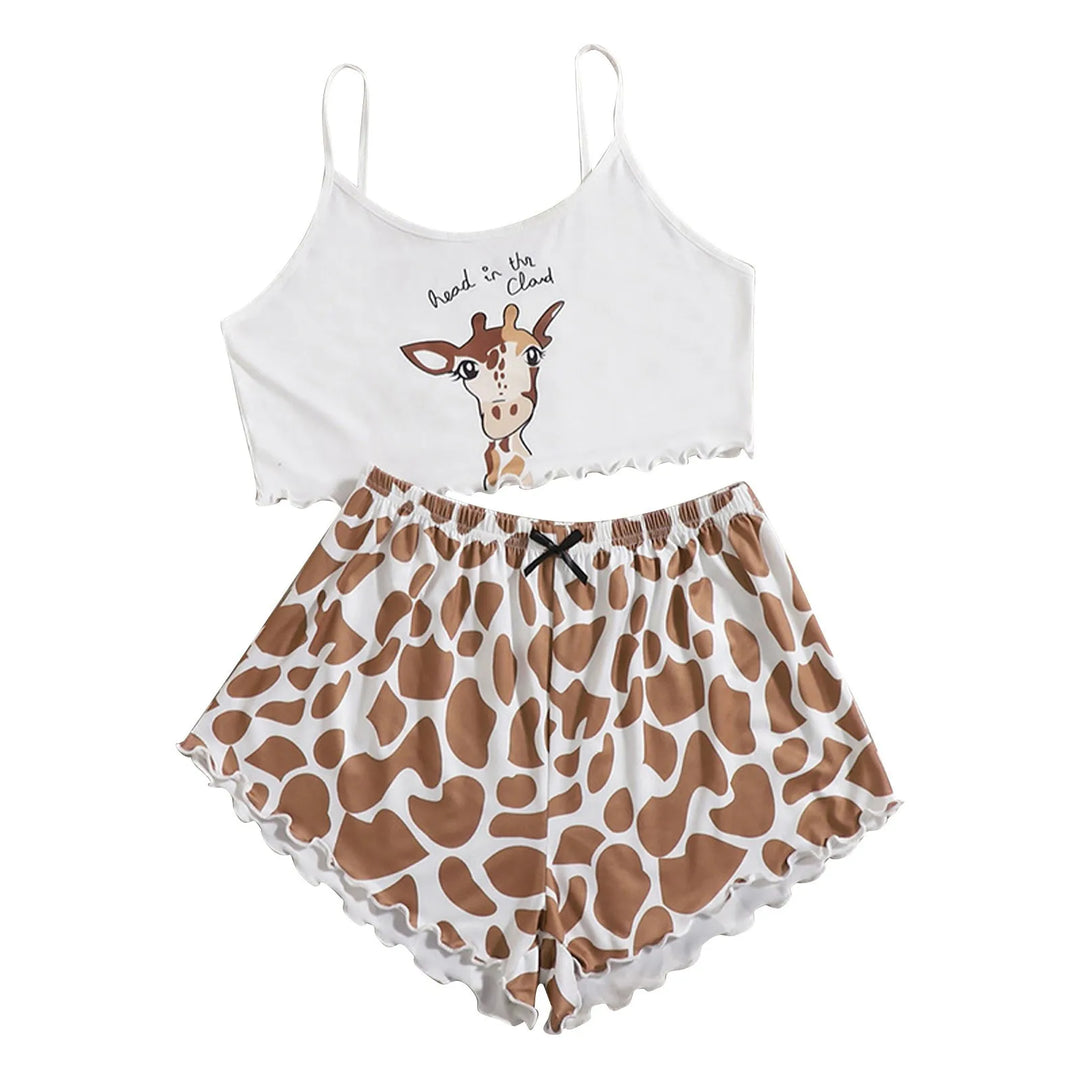 Summer Giraffe Print Pajama Set – Camisole & Shorts Sleepwear for Women