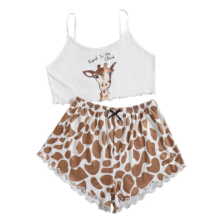 Summer Giraffe Print Pajama Set – Camisole & Shorts Sleepwear for Women