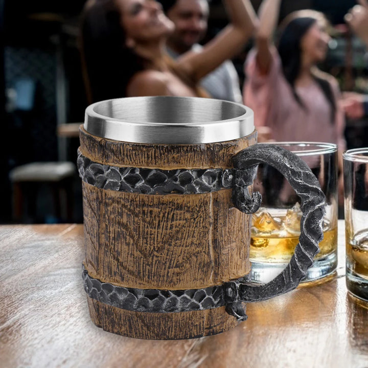BarrelMuse™ Retro Wood-Style Insulated Mug – Stainless Steel Interior (Single Cup)