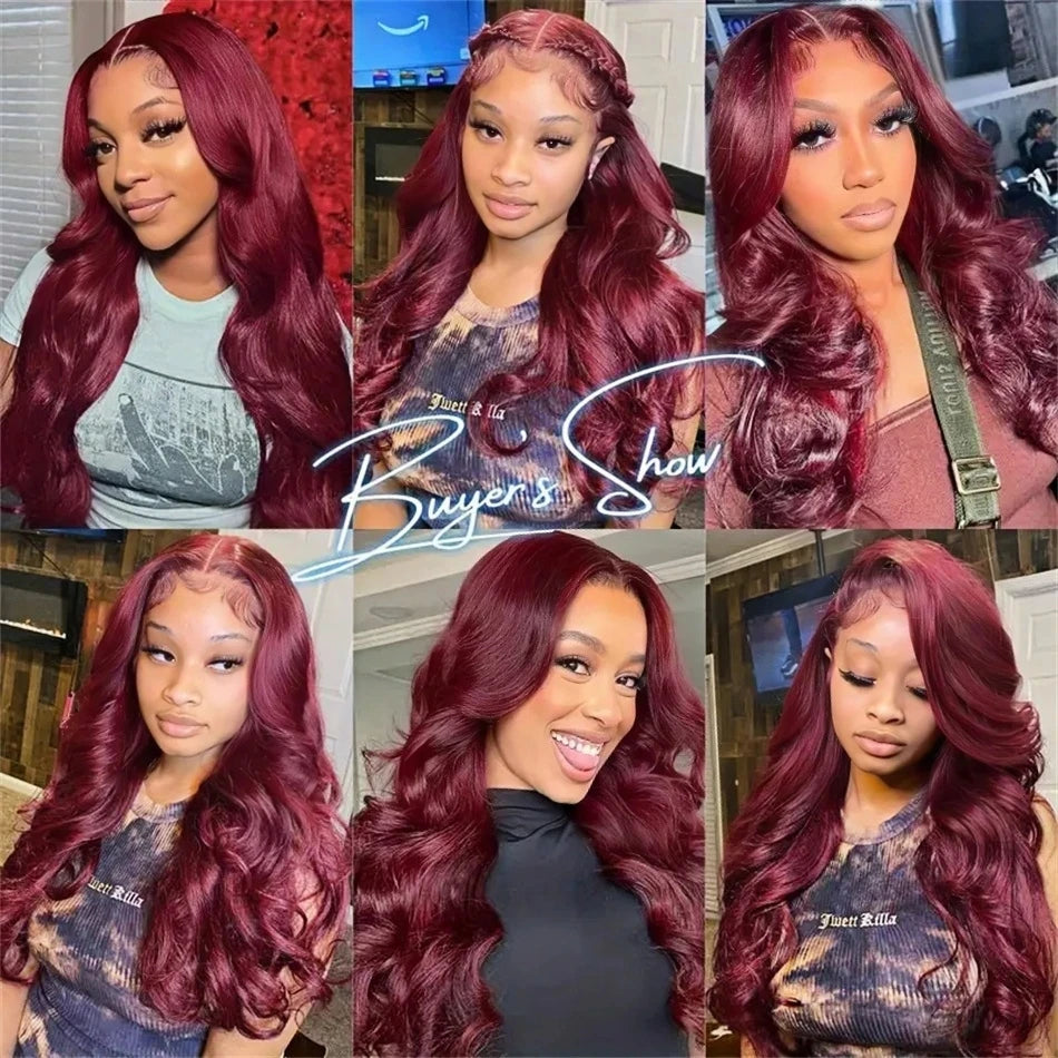 Crimson Allure Body Wave Wig – 99J Burgundy HD Lace, 100% Human Hair