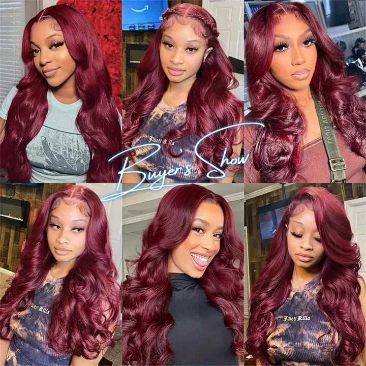 Crimson Allure Body Wave Wig – 99J Burgundy HD Lace, 100% Human Hair