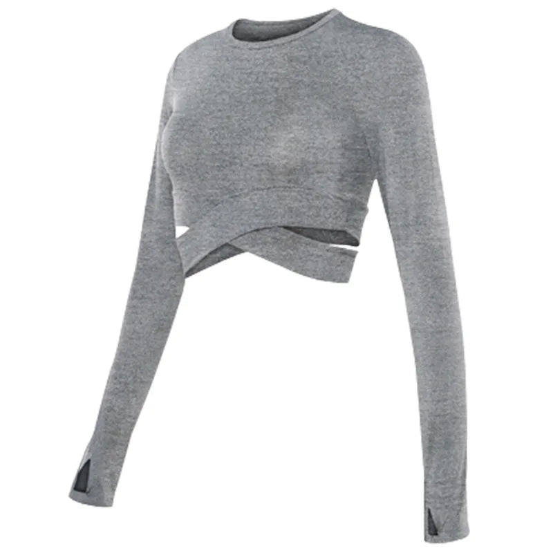 Women's Long Sleeve Crop Top – Quick-Dry Yoga & Fitness Shirt