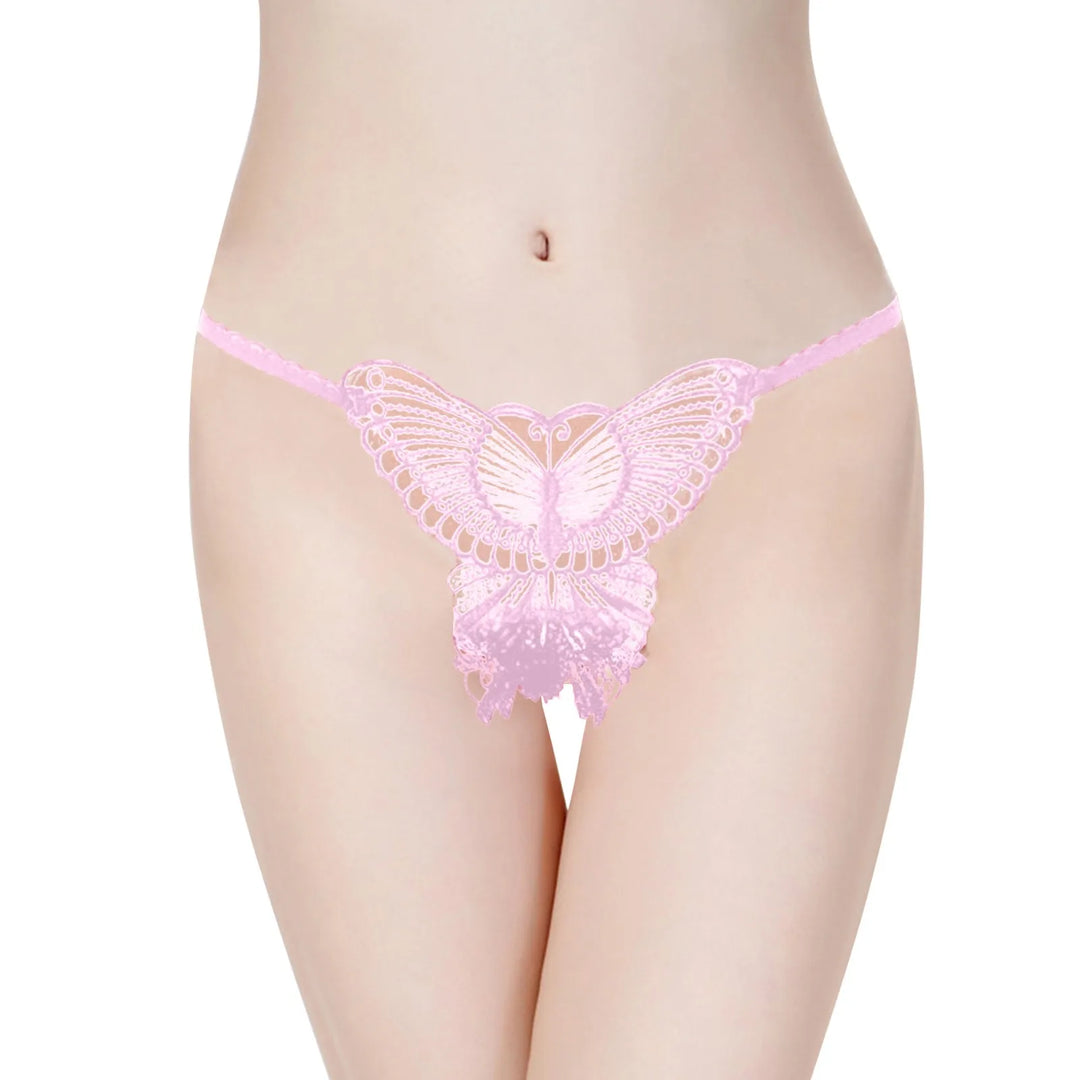 Butterfly Embroidered Open Crotch Panties – Sexy Low Waist Hollow-Out Thong Lingerie