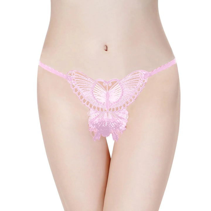 Butterfly Embroidered Open Crotch Panties – Sexy Low Waist Hollow-Out Thong Lingerie