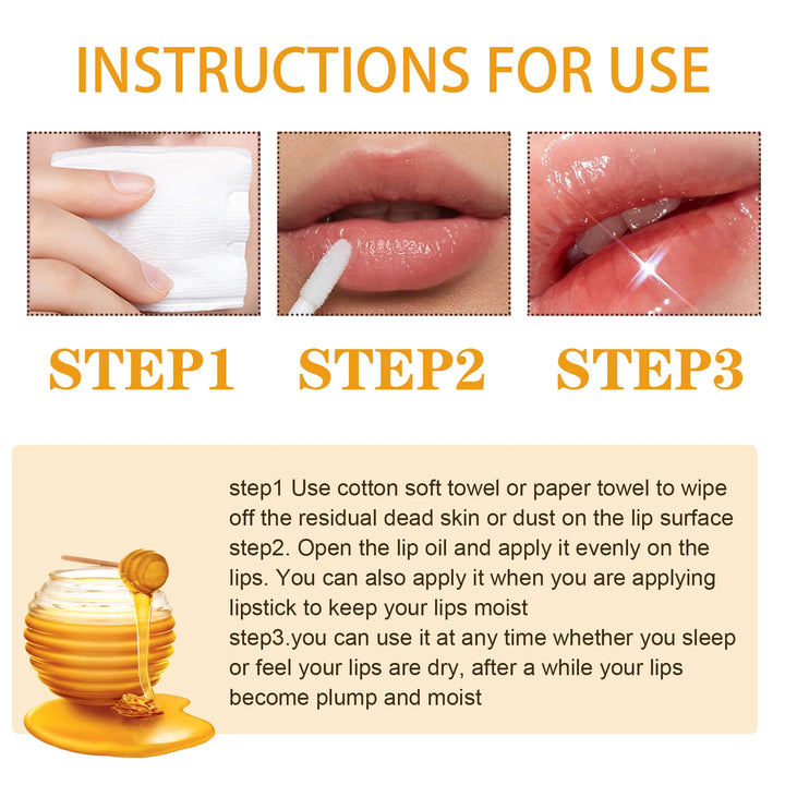 Honey Lip Oil – Long-Lasting Moisturizing Lip Balm with Beeswax & Olive Oil – Transparent Lip Care for Smooth, Plump Lips (5g)