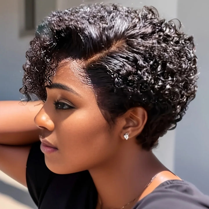 Curly Grace Lace Pixie – 6” Natural Black Curly Human Hair Wig