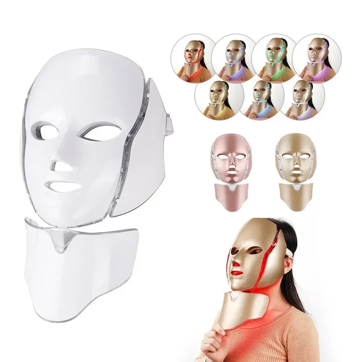 7-Color LED Light Therapy Mask with Neck Treatment – Skin Rejuvenation, Anti-Aging, Acne Therapy & Whitening Device