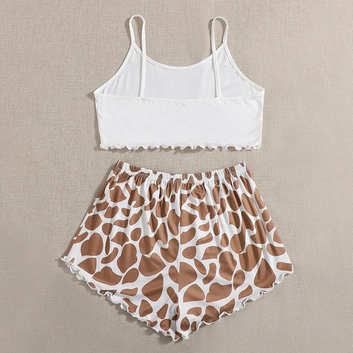 Summer Giraffe Print Pajama Set – Camisole & Shorts Sleepwear for Women