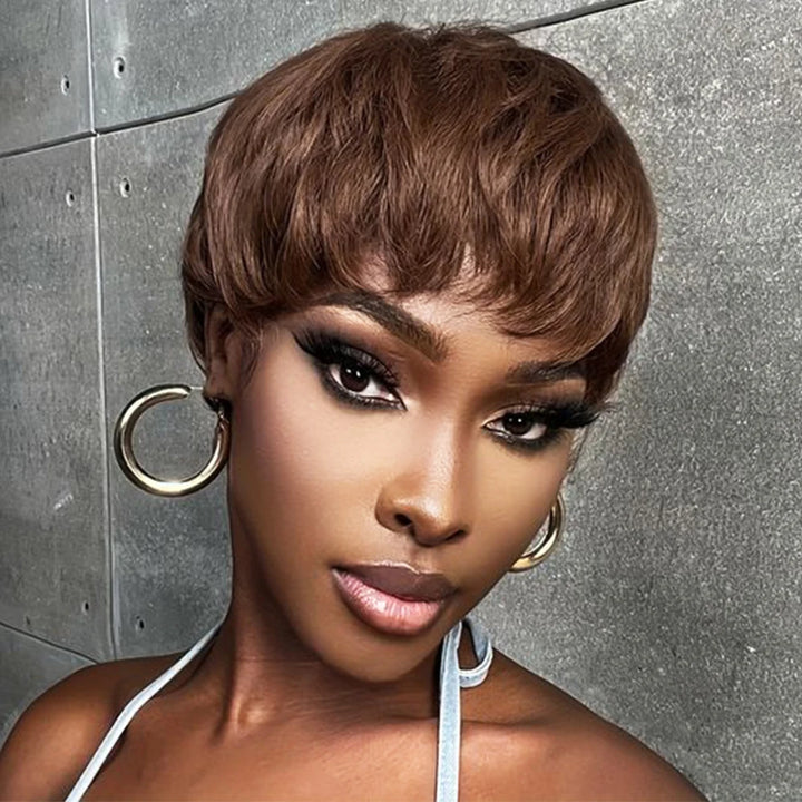 EmpowerEase Chocolate Brown Pixie Cut Wig – 100% Brazilian Remy Human Hair