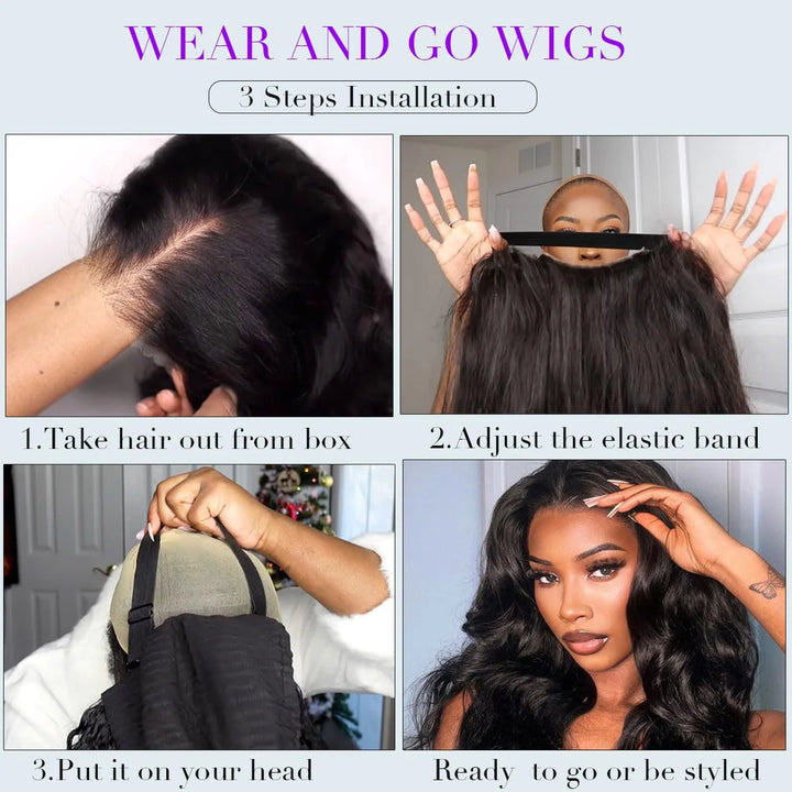 Ready-to-Wear Body Wave Wig – 100% Human Hair with Glueless Lace Closure