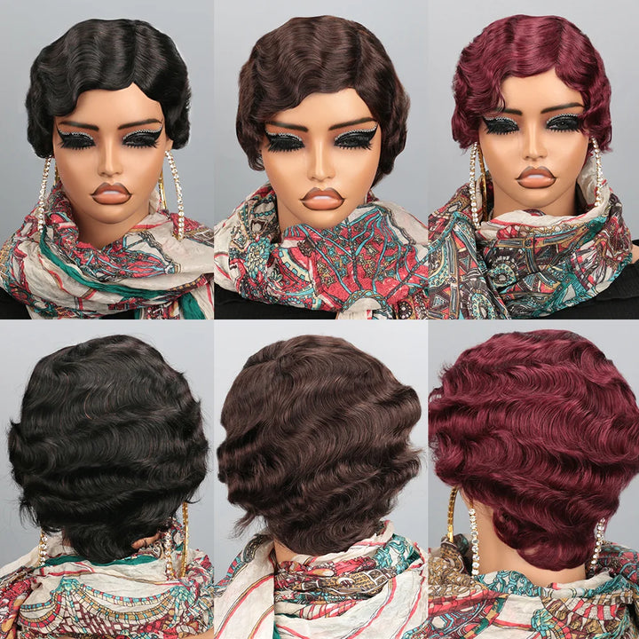 Velvet Wave Pixie – Short Finger Wave Remy Human Hair Wig