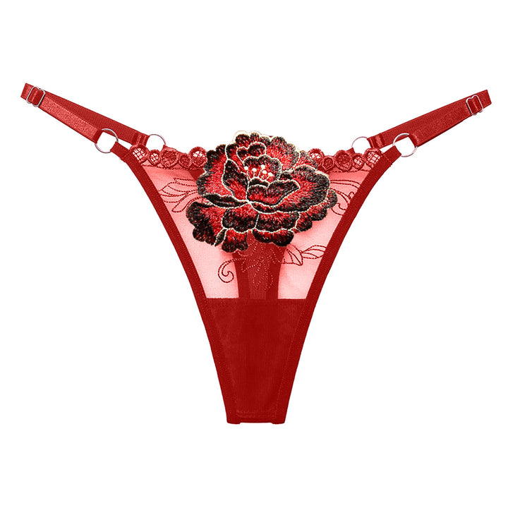 Embroidered Floral Lace Thong – Sexy Low-Waist Cutout Panties for Women