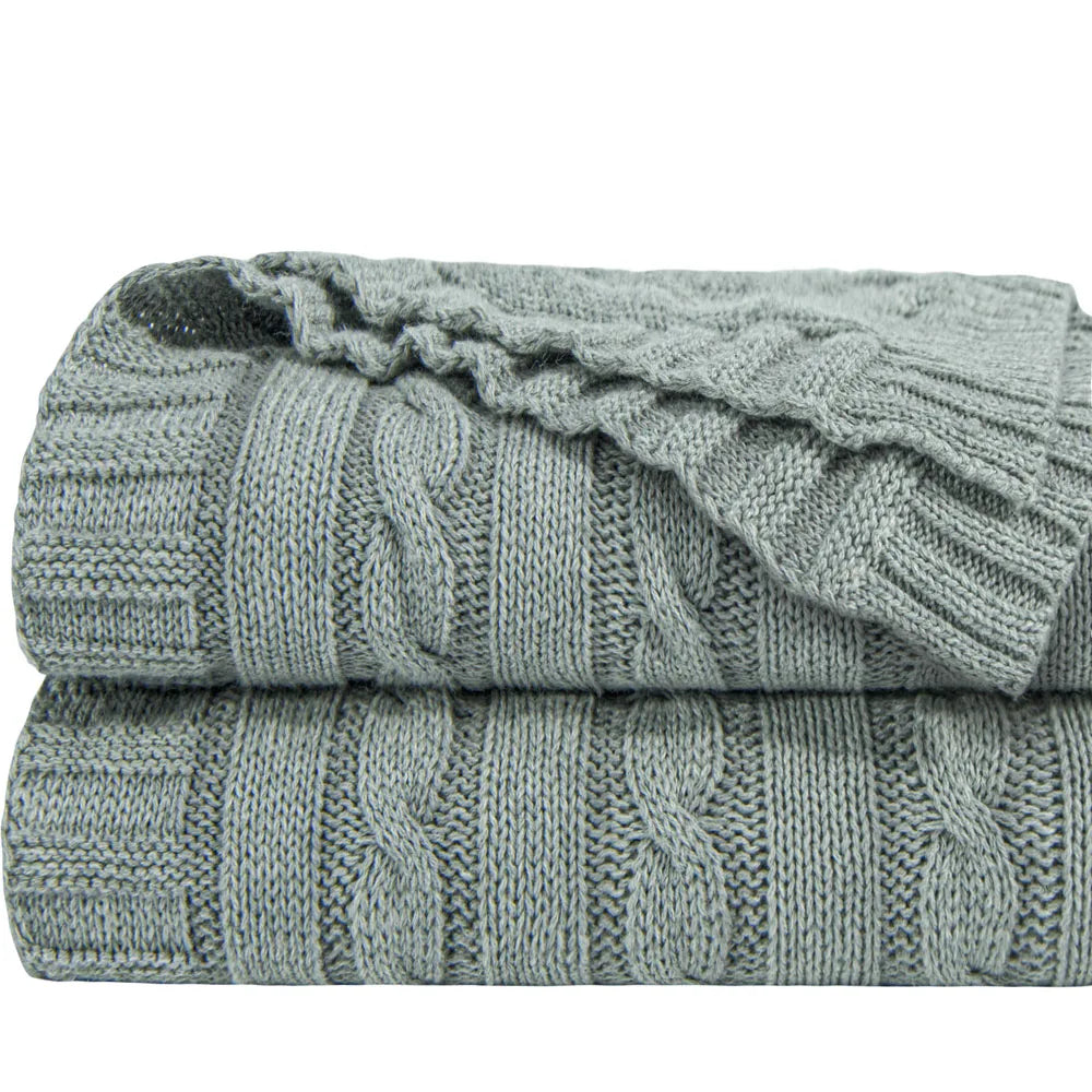 Ntbay 100% Cotton Cable Knit Throw, Super Soft Warm Knitted Blanket Home Decor