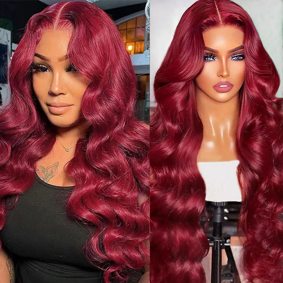 Crimson Allure Body Wave Wig – 99J Burgundy HD Lace, 100% Human Hair
