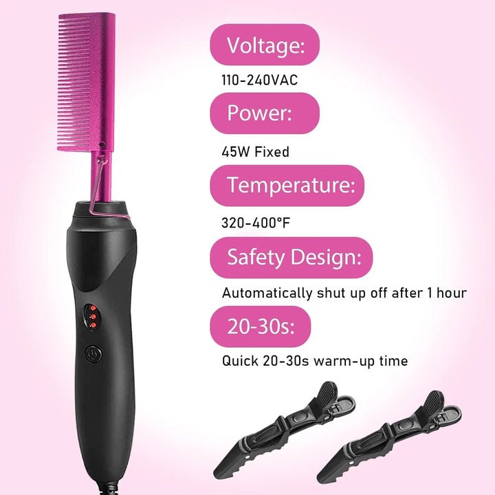 PowerSleek Hot Comb & Styling Set – Electric Straightening Comb + Wax Stick