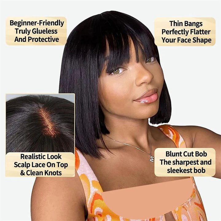 Empower Bangs Bob – Bone Straight Remy Human Hair Wig with Middle Part