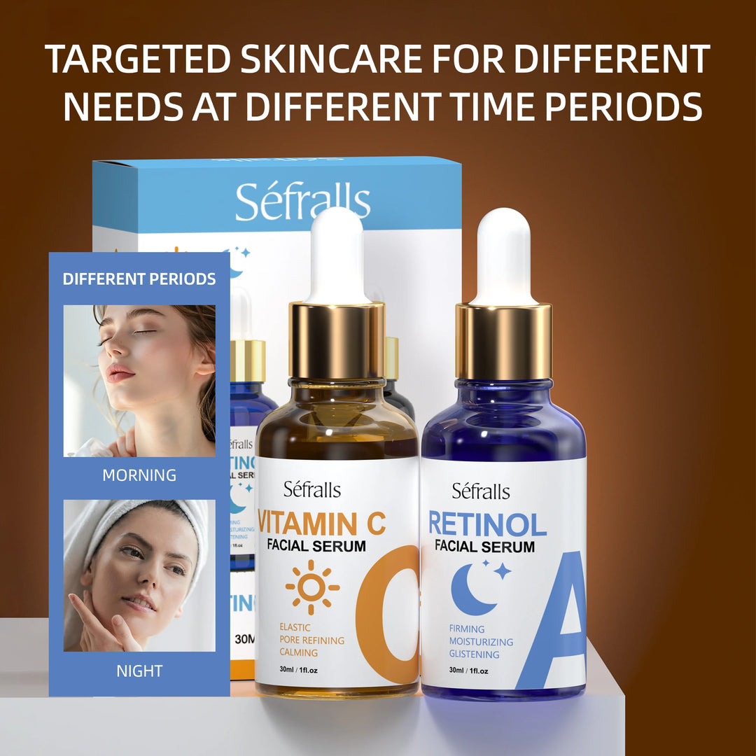 Séfralls Dual-Action Retinol & Vitamin C Serum Set – 2PCS Morning & Night Brightening + Anti-Aging Skincare Duo