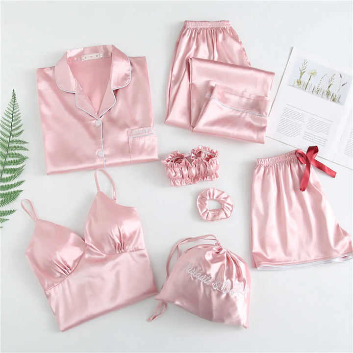 Women'S Pajamas Set - Sexy Stripe Shirts And Pants, Silk Soft Pyjama, Big Size Homewear, Cozy Spring Flower Print Sleepwear