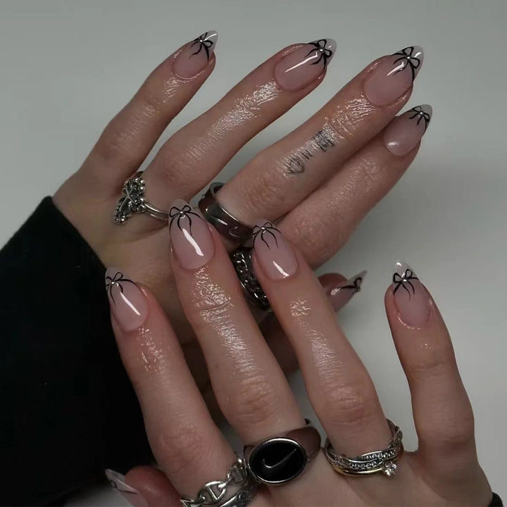 24pcs White French Tip Press-On Nails – Short Oval Shape Reusable Acrylic Full Cover Nails with Glue