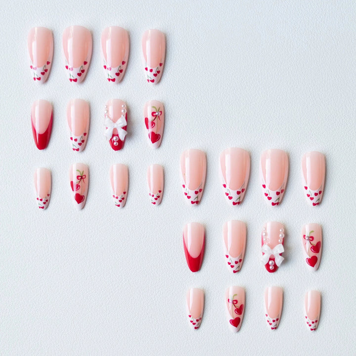 Pink Almond Butterfly Ballet False Nails – 24pcs French Design Press-On Set