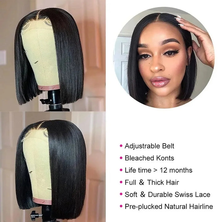 Luxe Confidence Straight Bob – 100% Remy Human Hair Glueless Wig with Pre-Cut Lace