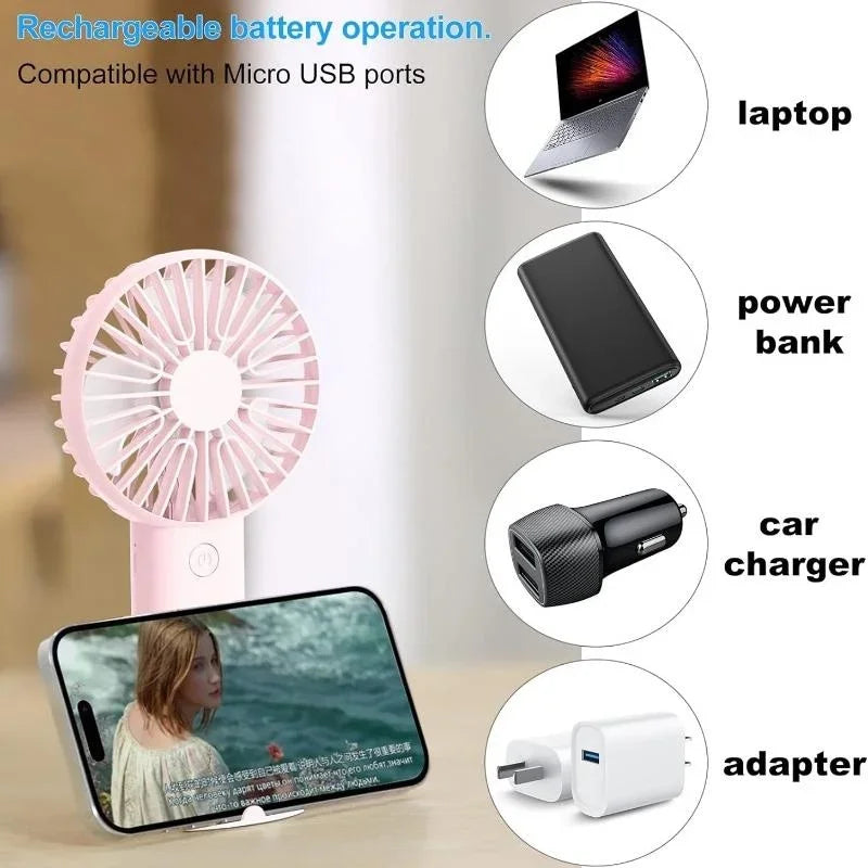 Handheld Fan Rechargeable Portable Mini USB Fan 3 Speed Mini Fan with Phone Holder Rechargeable fan Table fan Fan portable Fan