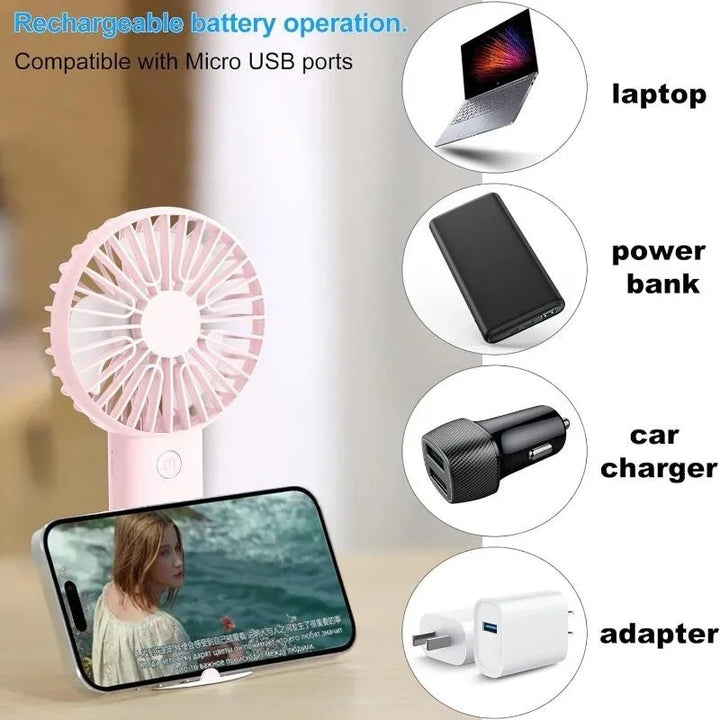 Handheld Fan Rechargeable Portable Mini USB Fan 3 Speed Mini Fan with Phone Holder Rechargeable fan Table fan Fan portable Fan