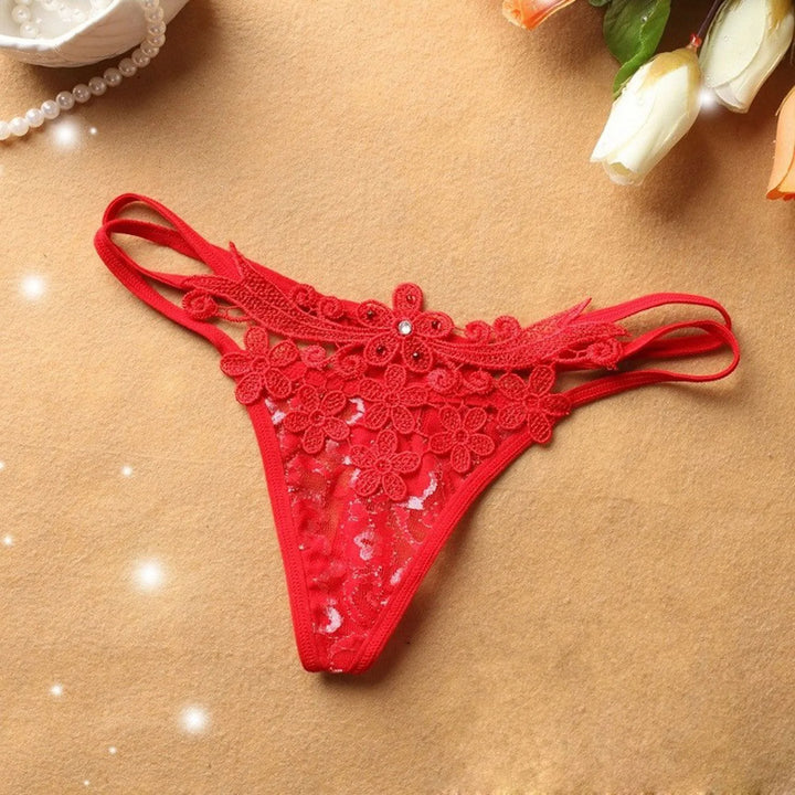 Floral Embroidered Lace G-String – Strappy Low-Waist Hipster Thong for Women