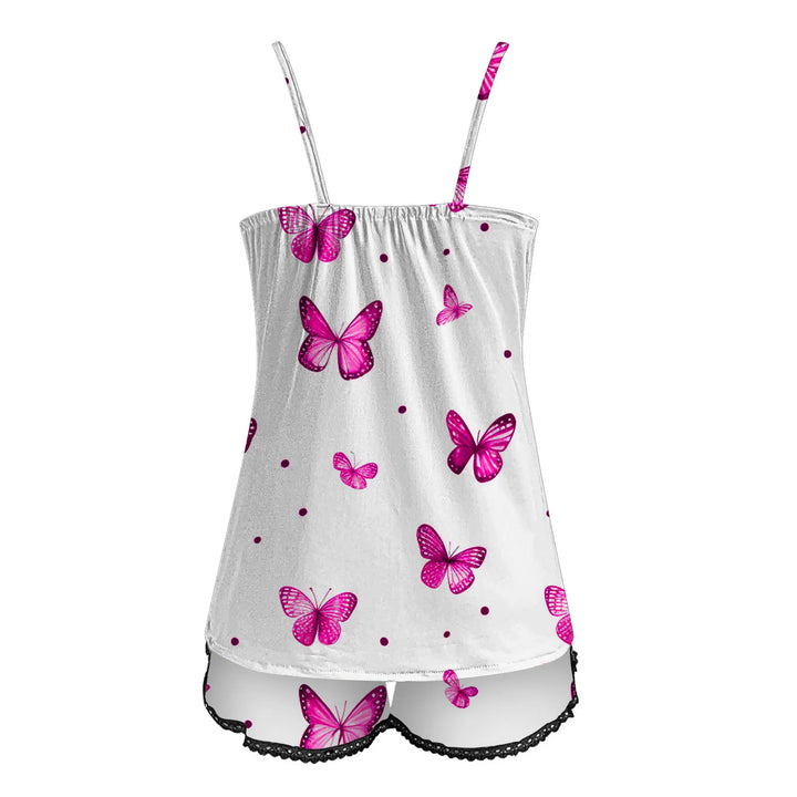 FlutterDream™ Butterfly Print Lace Pajama Set  2-Piece Camisole & Shorts Sleepwear