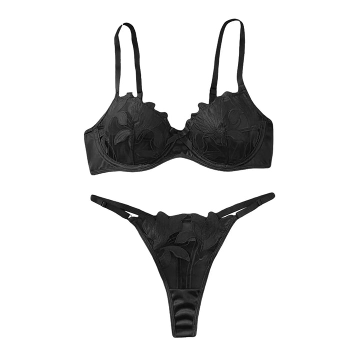 2-Piece Embroidered Lace Lingerie Set – Satin & Mesh Elegance
