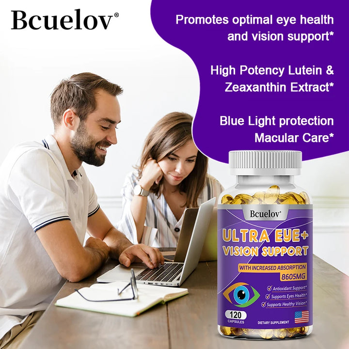 Bcuelov Advanced Eye Vitamin Supplement – Vision Support with Lutein & Bilberry for Macular Health, Dry Eyes & Night Vision – 120 Capsules