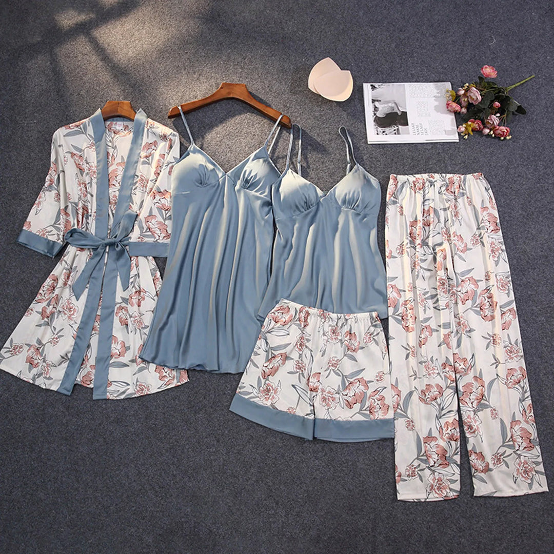 Sexy Sling Nightgowns Wireless Pajamas Set Lace Silk Nightdress Women Breathable Sleepwear Night Dress Women пижама женская