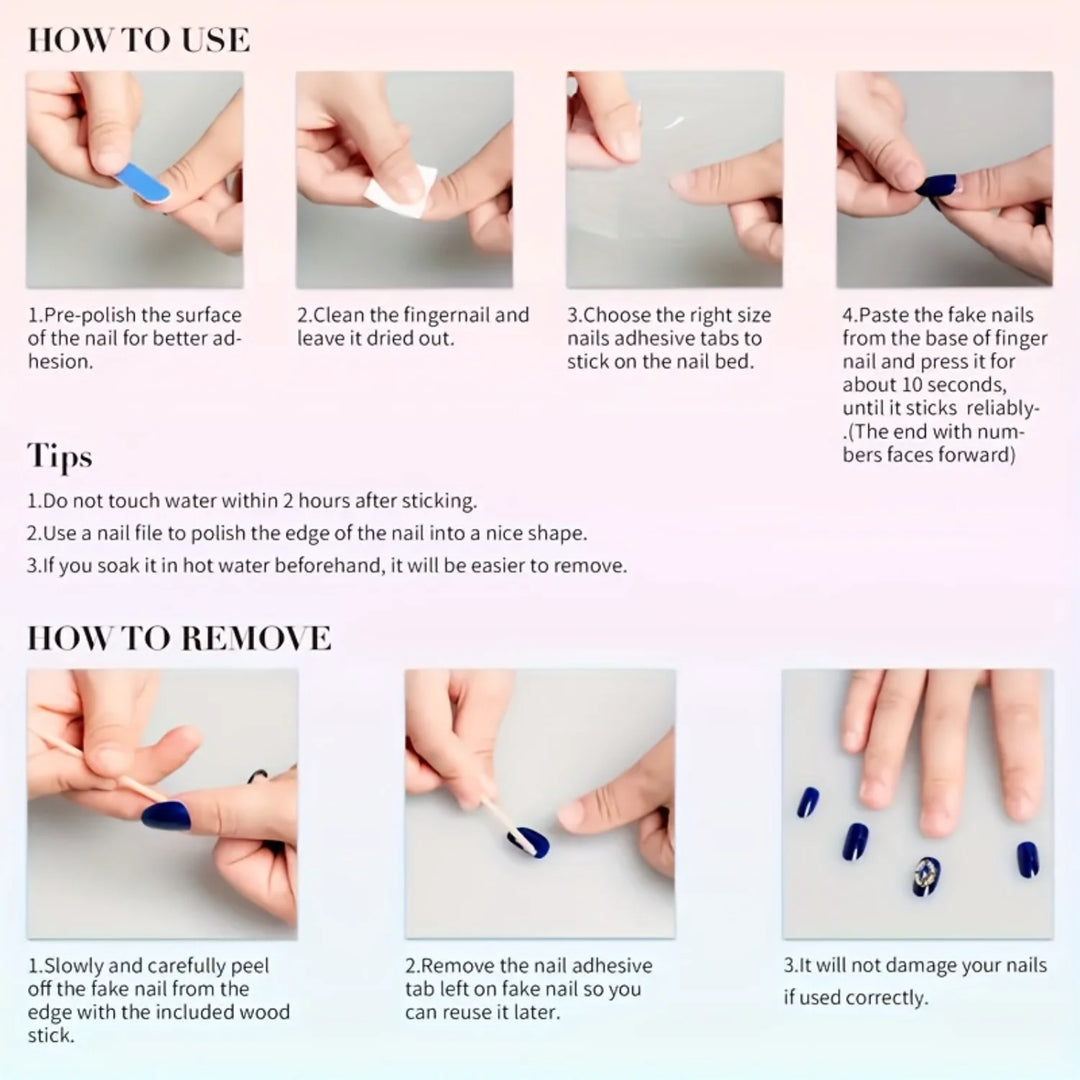 10pcs Handmade Black Gradient Press-On Nails – Glossy Medium Ballet Shape with Shining Heart Rhinestones