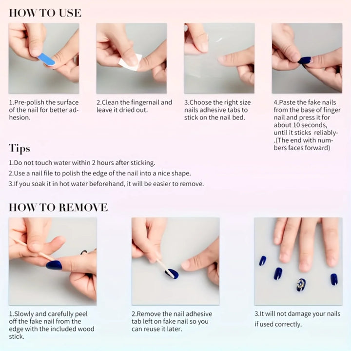 10pcs Handmade Black Gradient Press-On Nails – Glossy Medium Ballet Shape with Shining Heart Rhinestones