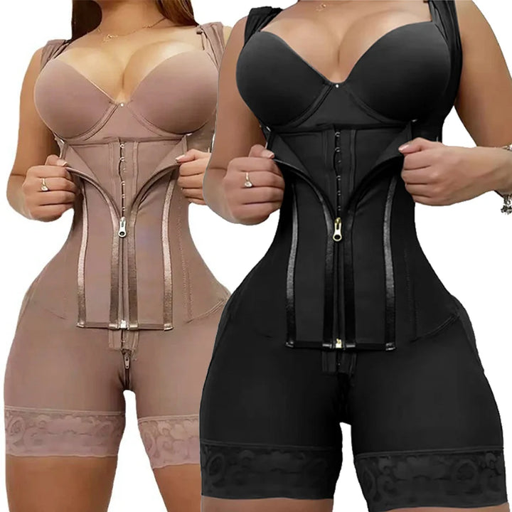 Colombian Curves™ 9-Bone Full Body Shaper – Double Tummy Control Bodysuit with Zipper & Open Crotch