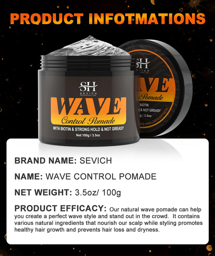 Biotin WaveControl Pomade – Strong Hold 360° Styling Cream for Men with Brush