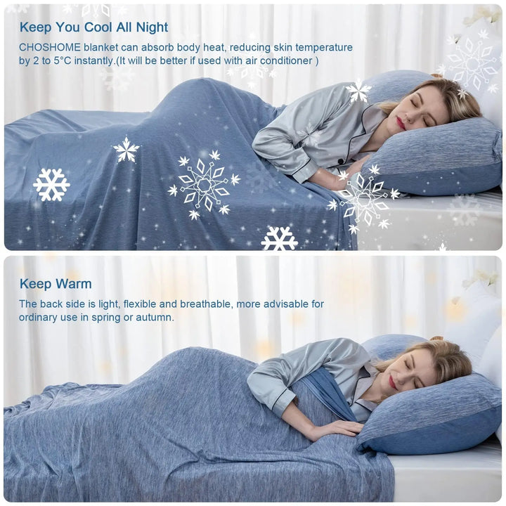 One solid color lightweight breathable reversible effect cooling blanket