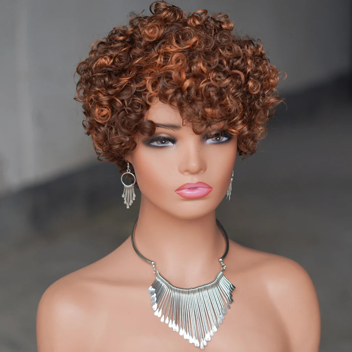 Crimson Spiral Pixie – 6” Curly Human Hair Wig with Bangs