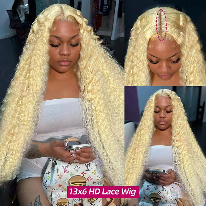 Honey Luxe Deep Wave Wig – 30" HD Lace Front in 613 Blonde